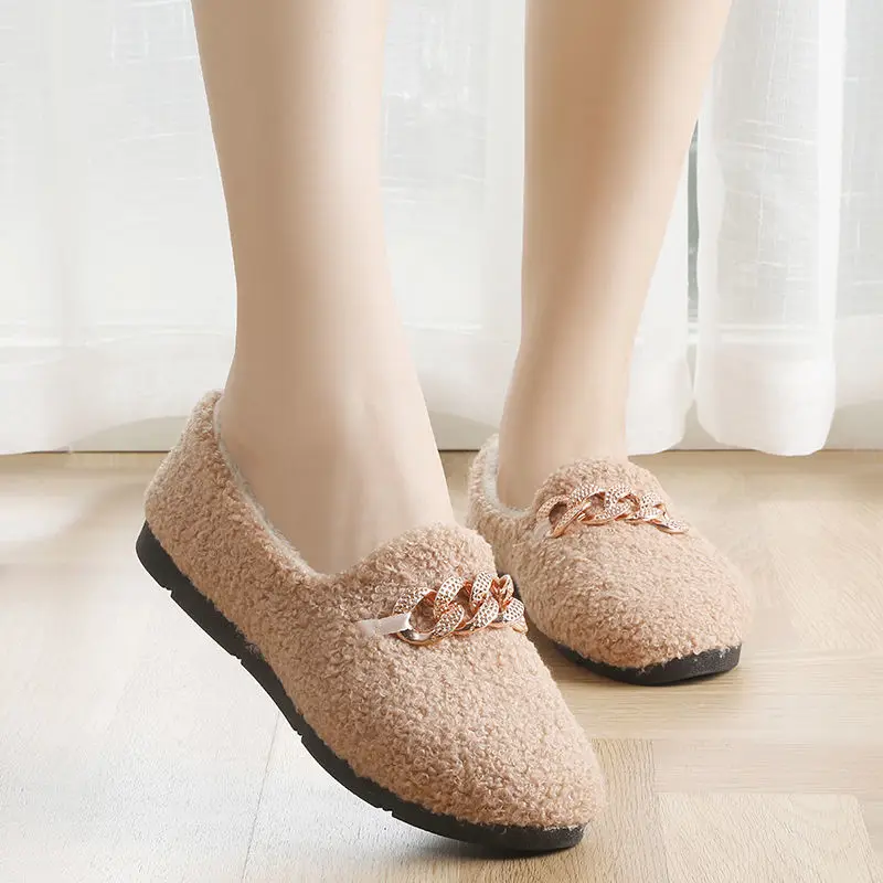 

Shoes Women Winter Warm Cotton Shoes, Women's Indoor Thick-soled Non-slip Bag with Soft Bottom, Plush Fashion Plus Size Flats