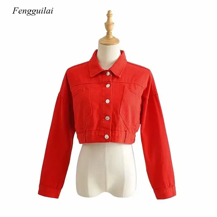 

Black Crop Denim Jacket Women Casual Jeans Coat Loose Slim Single-Breasted Short Top Streetwear Long Sleeve Jeans Jacket Female