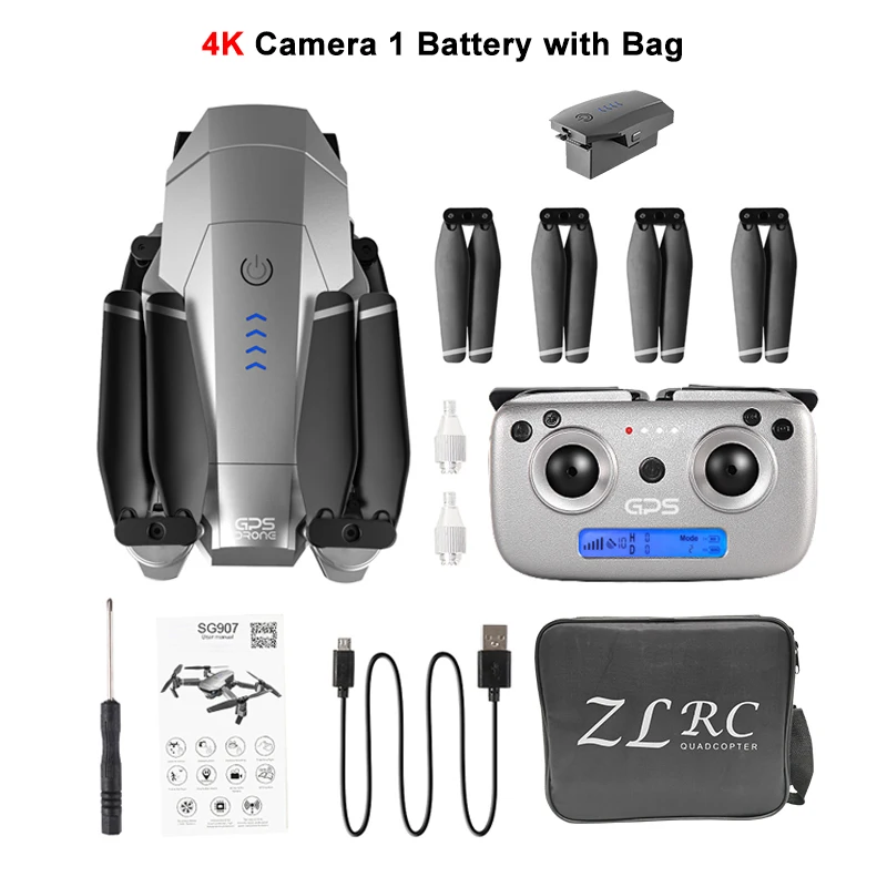 SG907 4K 1B CB SG907 GPS Drone с 4K HD Регулировочная камера Широкоугольный 5G WIFI FPV RC Quadcopter Профессиональные складные дроны E520S E58 - Цвет: SG907 4K 1B CB