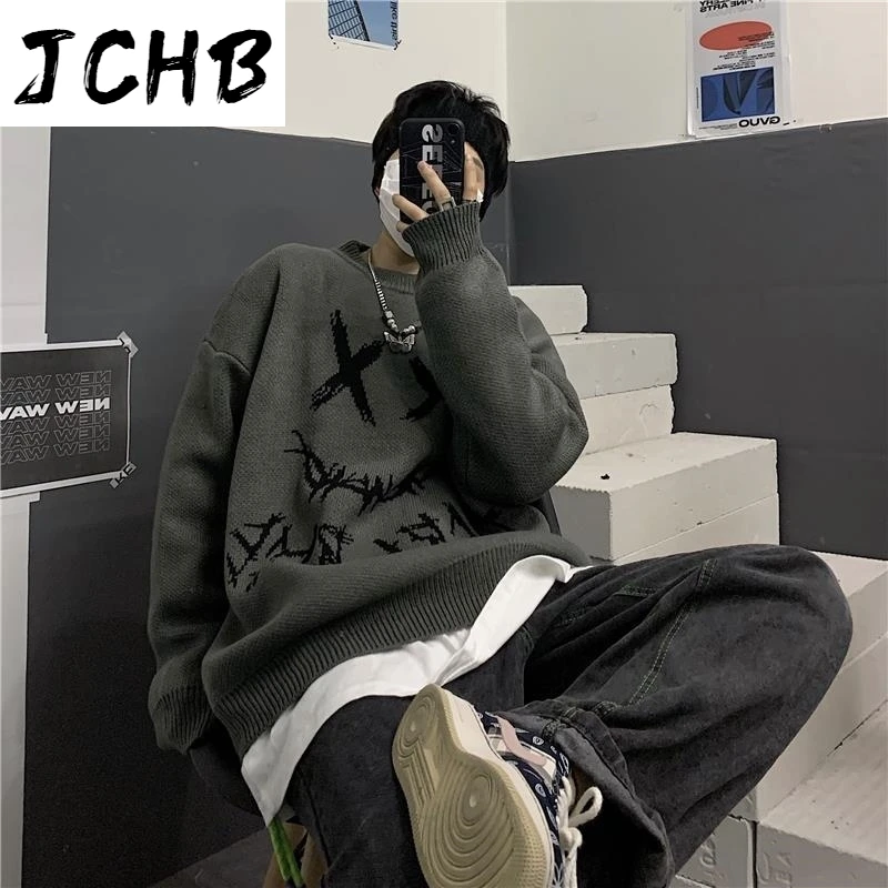 

2021 Winter Knitwear Cartoon Horror Graphic T-shirt Women Character Print Loose Japanese Sweater Pullover Top Harajuku Street Te