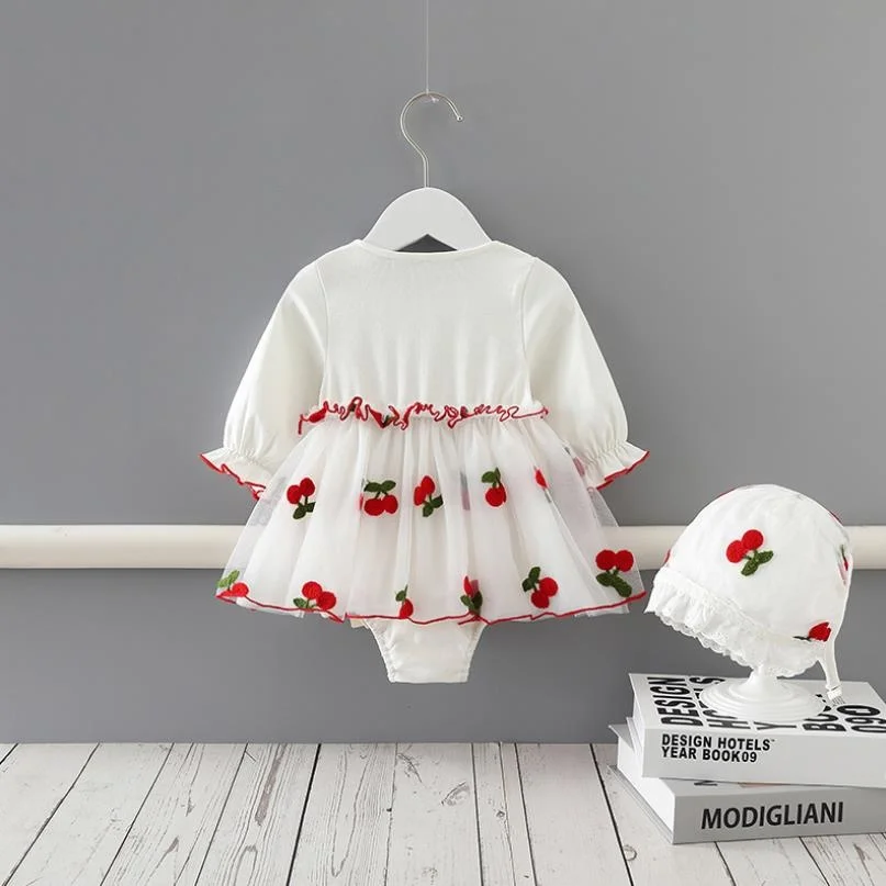0-24M Baby Spring Bodysuit Infant Girls Mesh Embroidery Princess Dress Christening Baptism Party Wedding Jumpsuit With Hat L822 | Мать и