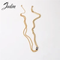 joolim jewelry pvd gold finish double splicing chain necklace stylish stainless steel necklace