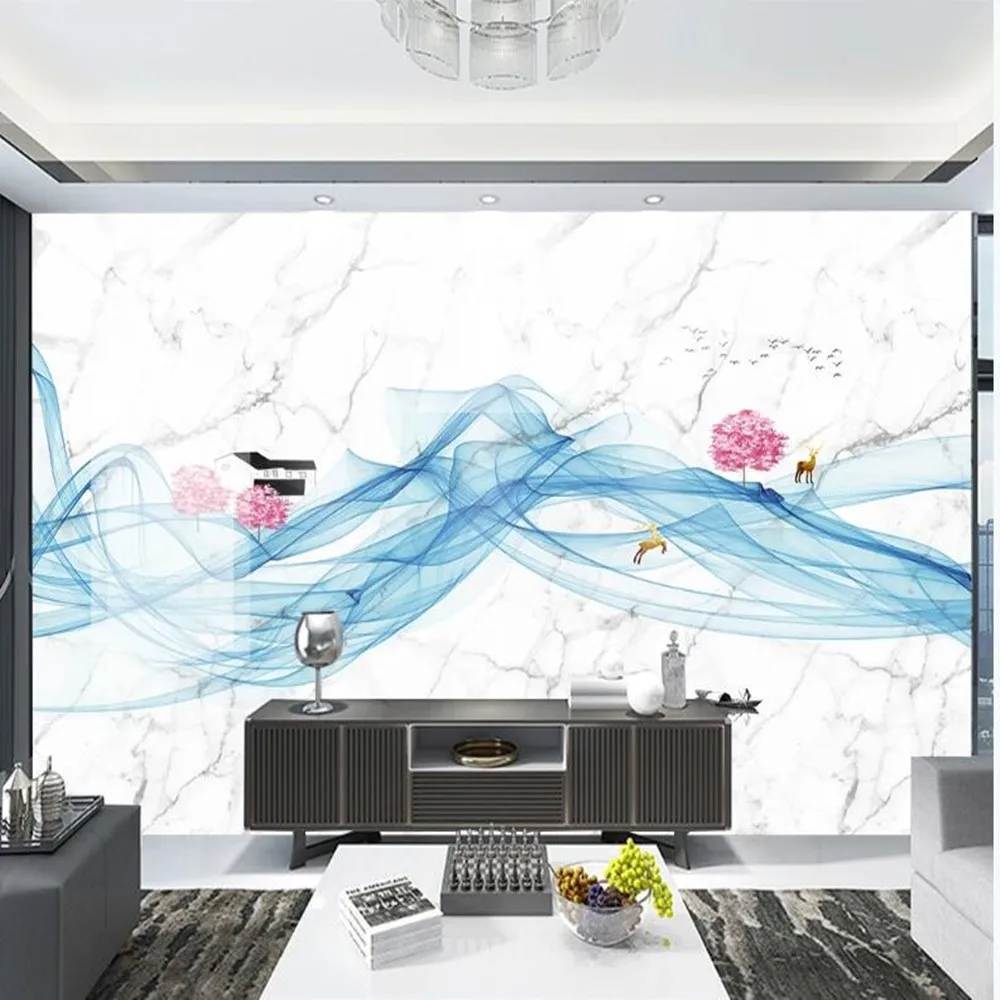 Милфи пользовательский 3D Современный Джаз белые абстрактные линии ТВ диван фон