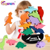 children montessori wooden animal balance blocks game toy cartoon colorful dinosaur educational stacking wood building block toy