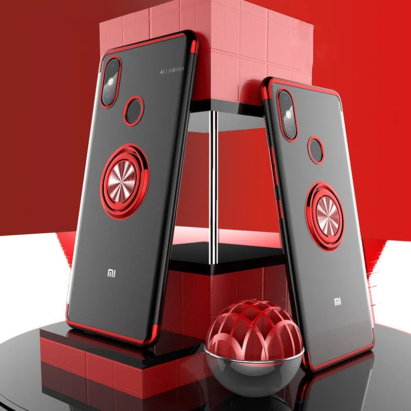Для Xiaomi mi 9T 9 8 Lite 8 SE mi x 2S 6X A2 Red mi K20 Note 8 7 Pro 6 Чехол с гальваническим покрытием невидимое крепление в виде кольца на палец держатель - Цвет: Red