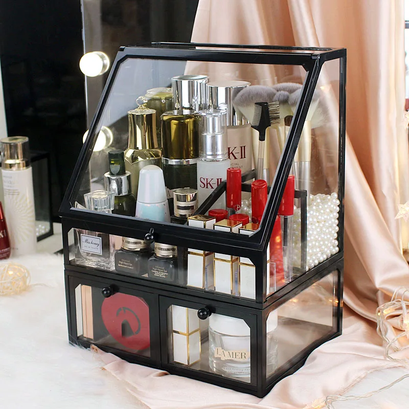 Акриловая стеклянная косметическая коробка для хранения пылезащитный чехол