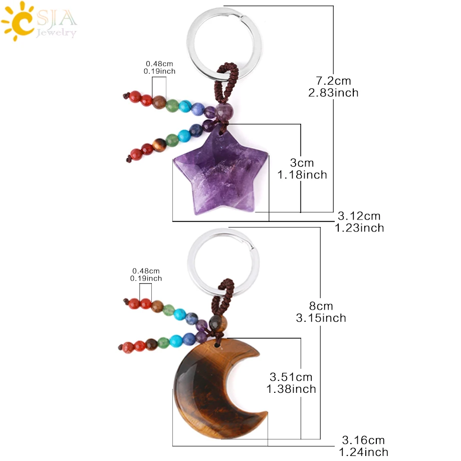CSJA натуральный камень 7 Чакра брелок исцеляющая Луна Звезда розовый кристалл