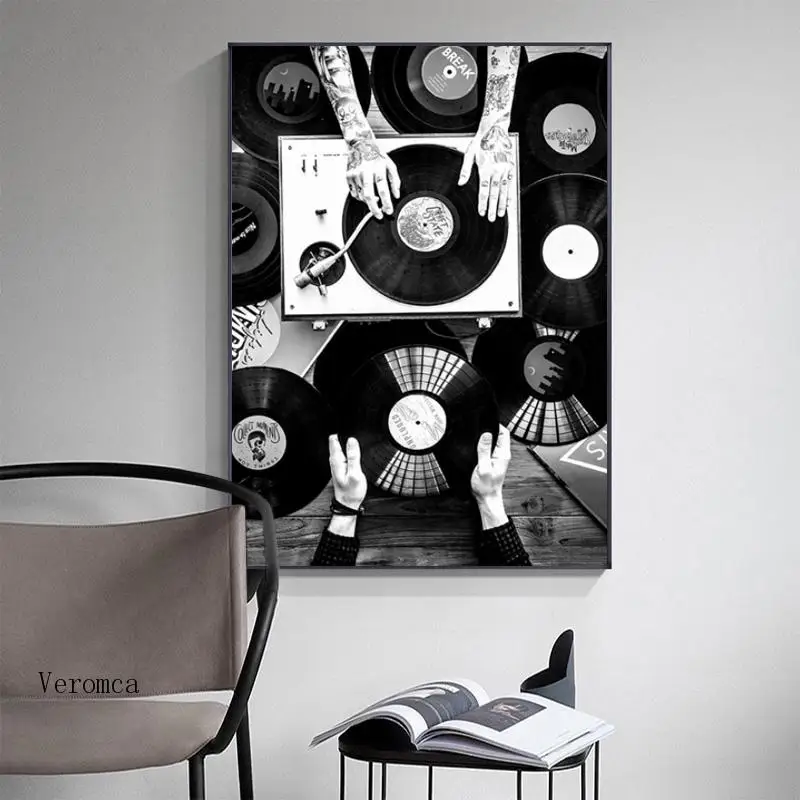 

Vinyl Records Wall Art Canvas Painting Black and White Vintage Music Posters and Prints Wall Pictures for Living Room Home Decor