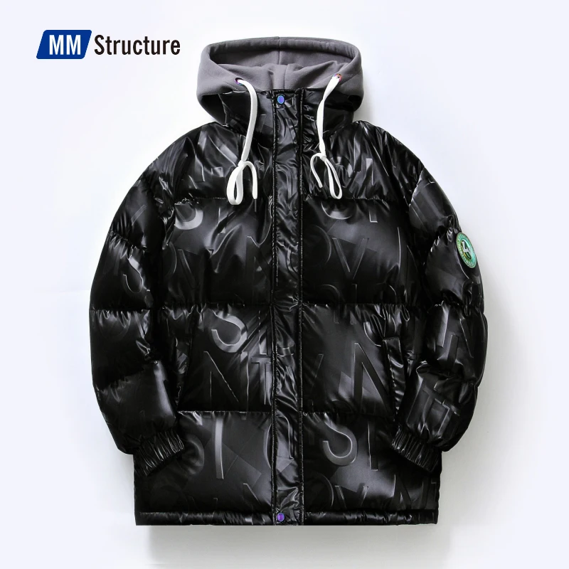 

Streetwear Fake Two-pieces Hooded Down Jacket Men Couple Loose Coat 2021 Winter New Japanese Trend Winter Puffer Jacket Fashion