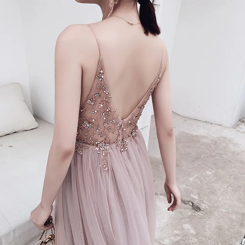 Женское вечернее платье на бретельках с V-образным вырезом и блестками | Свадьбы