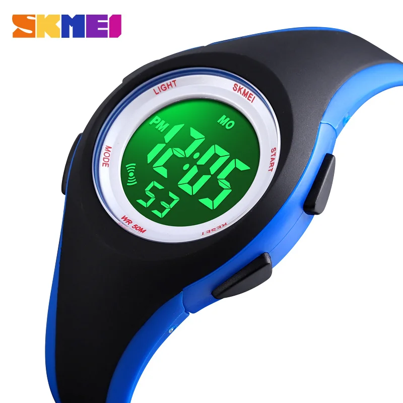 SKMEI детские резиновые ручные часы Детские ЖК дисплей цифровые будильник