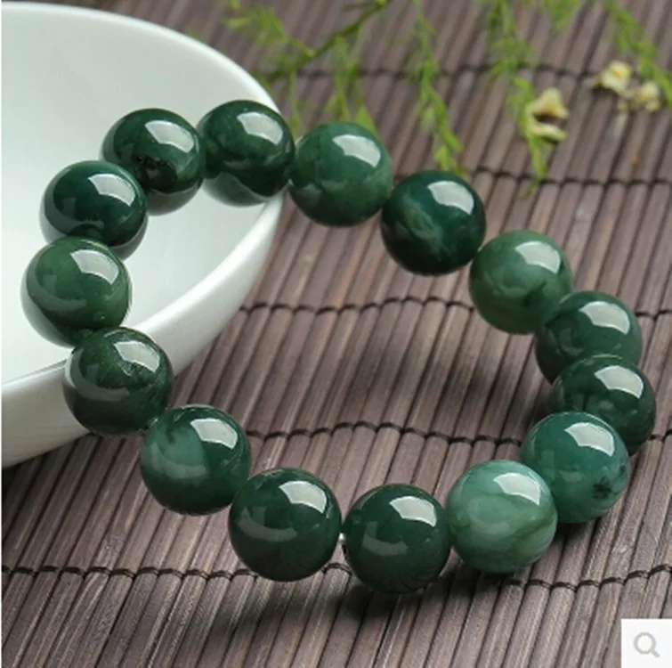 AAA Natural Emerald Green Beads 8-14mm Bracelet Elastic Bangle Charm Jewellery Fashion Hand-carved Man Woman Luck Amulet Gifts