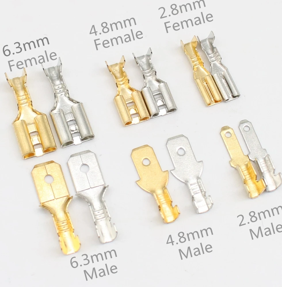 

100Pcs 2.8mm 4.8mm 6.3mm Plug Spring Female Male Spade Cold Crimp Terminals Connector Car Speaker Electrical Wire Connectors Set