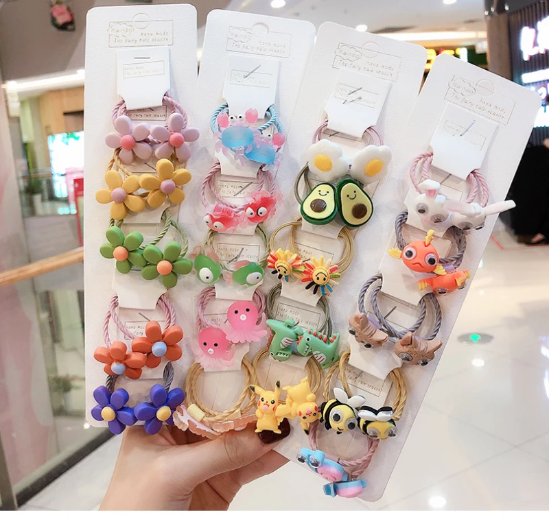 

10Pcs/Bag Cute Cartoon Fruit Flower Elastic Hair Rubber Bands For Children Kids Girls Scrunchie Tie Hair Ring Rope Accessories