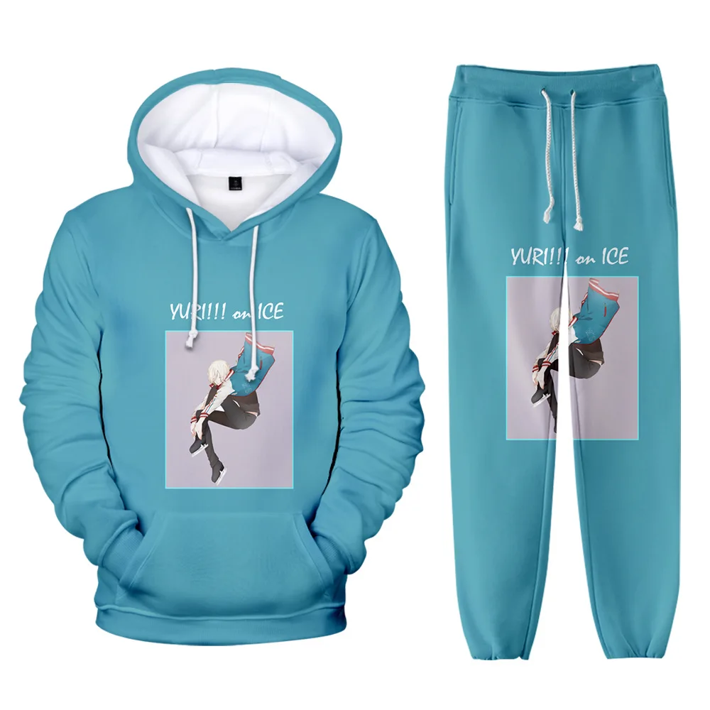 

Cute 3D Printing YURI! on Ice Kpop Long Sleeve Hooded 2pcs Sets Women Men Tracksuit Hoodies Sweatpants Outfits Sportswear Suit