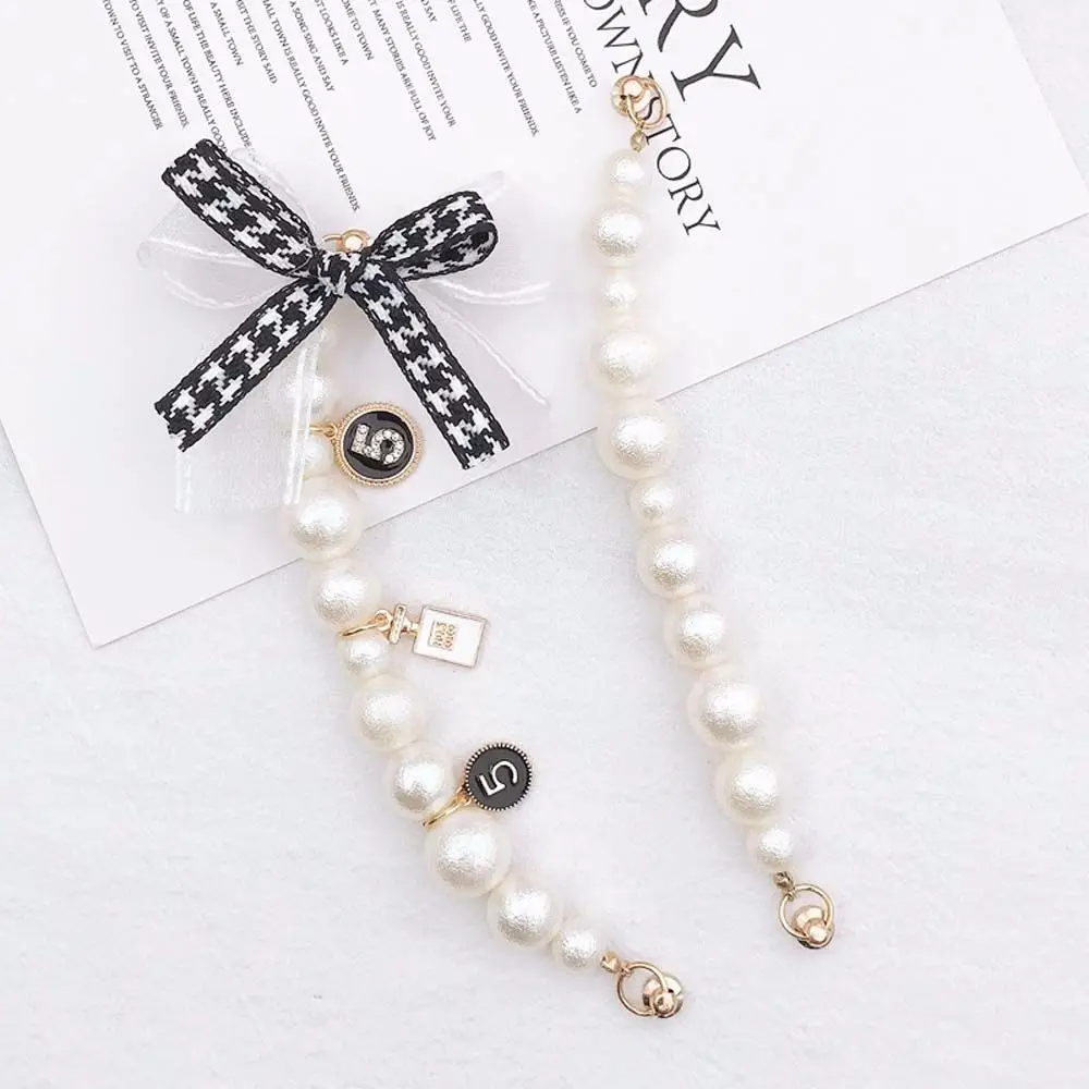 2021 new frosted pearl bow knot bracelet mobile phone case chain charm diy accessories screw buckle female drop hanging strap free global shipping
