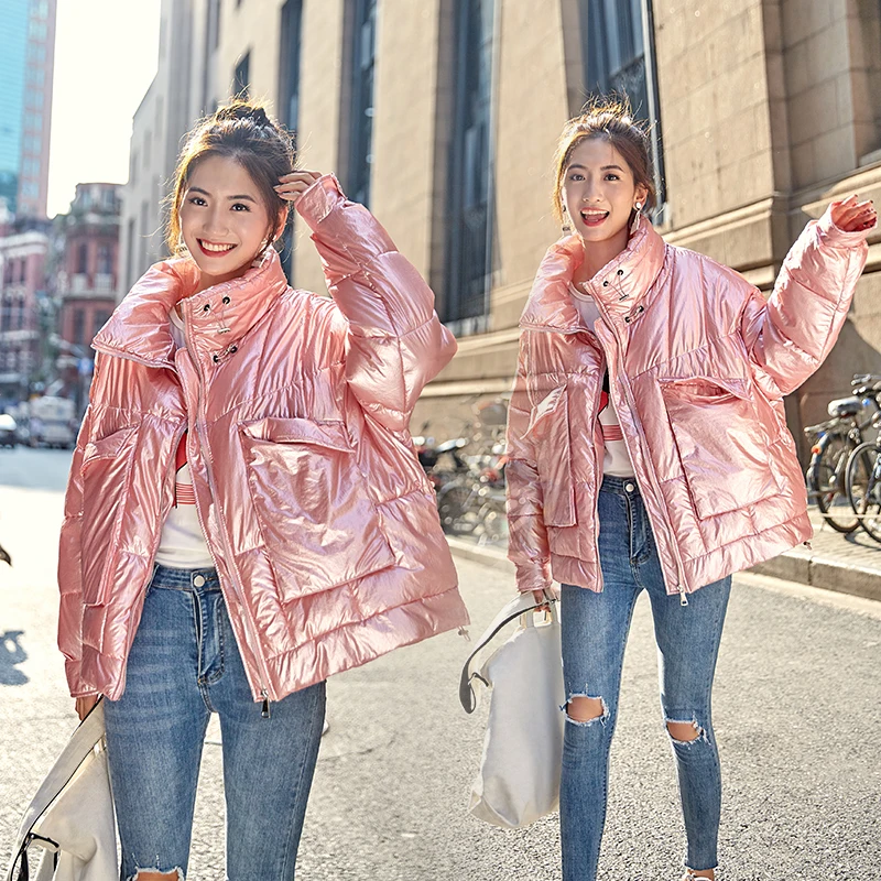 2019 зимняя Глянцевая пуховая парка Женская водонепроницаемая куртка модная