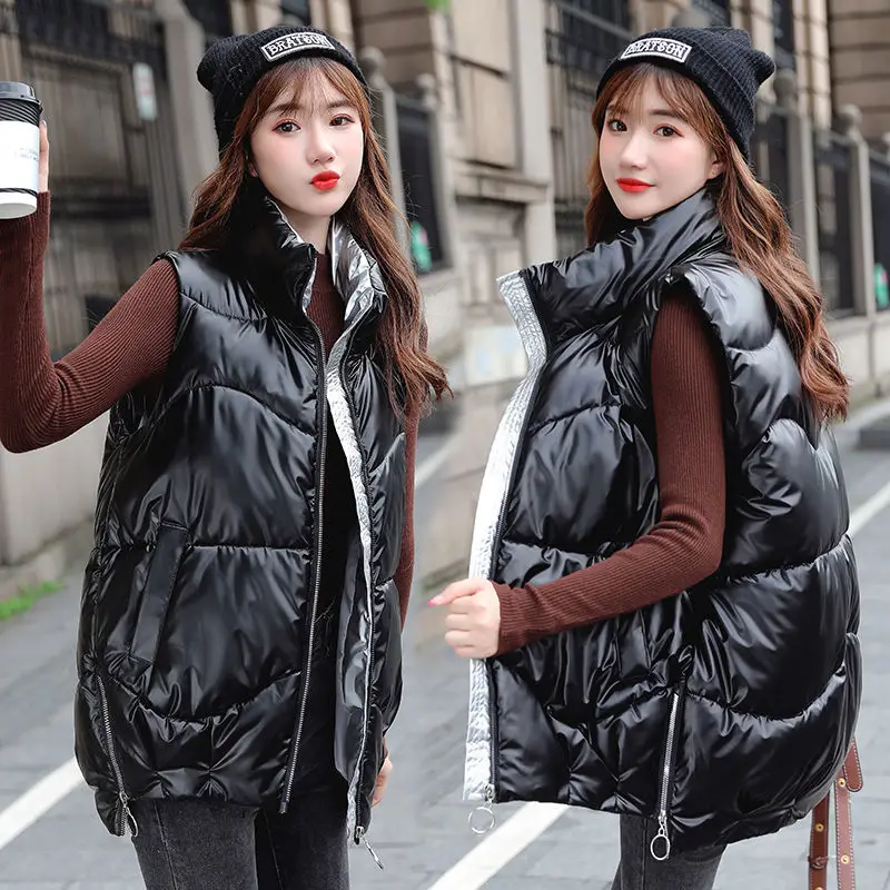 

2020 New Bright Face Cotton-Padded Jacket Women's Short Autumn And Winter Outer Wear Waistcoat Loose All-match Vest