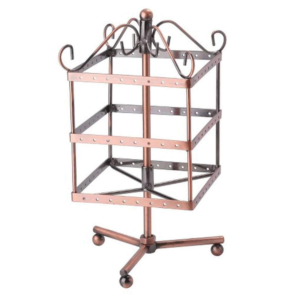 

Storage Holder Bracelet Rotating Swing Iron 3 Tiers 96 Holes Square Gift Jewelry Stand Necklace Tower Earring Display Exquisite