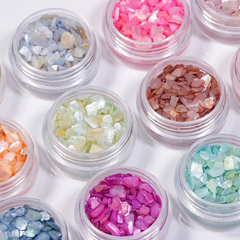 1 коробка 3D украшение для ногтей Seashell ломтики хлопья красочные нерегулярные