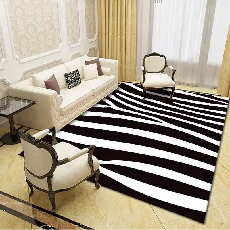 

Black and White Modern Geometric Printed Carpet In The Living Room Rug Lounge Rug Thicken 3d Floor Carpet Tatami Crawling Mats