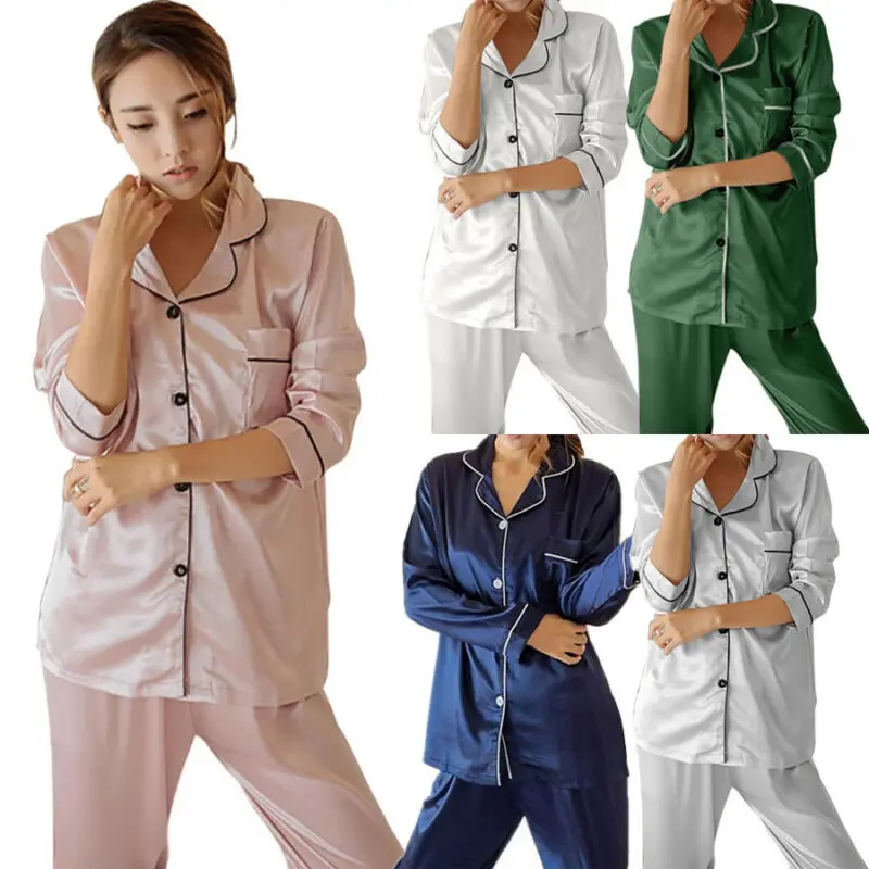 

Women Girl Silk Satin Pajamas Set Pyjama Sleepwear Nightwear Loungewear Homewear Solid Color Comfortable Soft Pajama Sets 2020