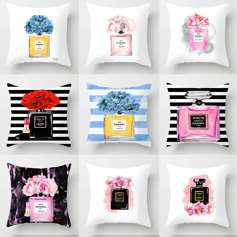 

Pillowcase Hand-painted Flowers Perfume Bottle Cushion Cover Polyester Cotton 45X45CM Pillowcase Home Decor Throw Pillowcase