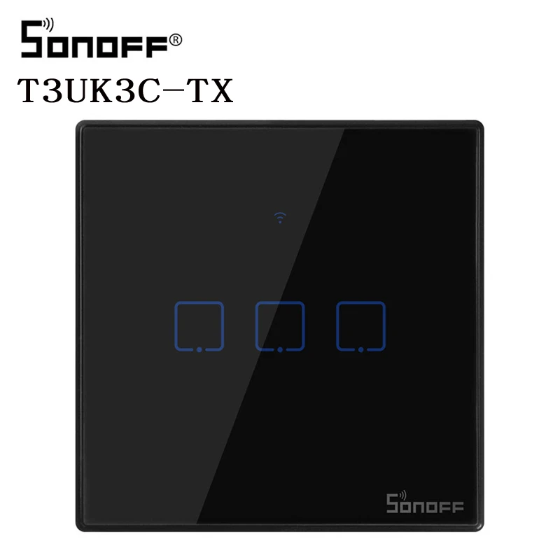 Интеллектуальный выключатель света SONOFF T2/T3 EU/UK TX 1/2/3 Gang Смарт Wi-Fi Сенсорный настенный выключатель света Умный дом 433 RF/Голосовое управление/приложение Управление - Цвет: T3 UK 1C