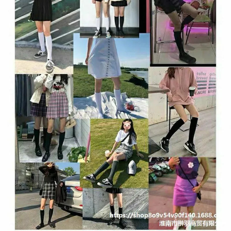 

Socks Women INS Knee-length Socks College Wind Slightly Thinner High-tube Socks Cotton Short Boots Stockings for Women Black