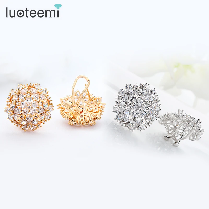 

LUOTEEMI Big Flower Stud Earrings for Women AAA Cubic Zirconia Luxury Bridal Jewelry for Wedding Bijouterie Wholesale Items Gift