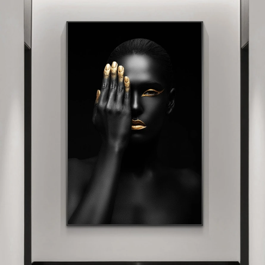 

Black Gold Nude African Woman Portrait Oil Paintings on Canvas Posters and Prints Scandinavian Wall Pictures for Living Room