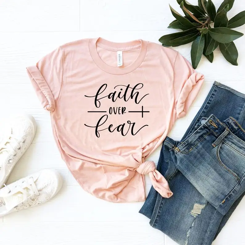 

Faith over Christian Religious Faith Cross Graphic Shirt Streetwear Fashsion Cotton Female Clothing O Neck Short Sleeve Tees