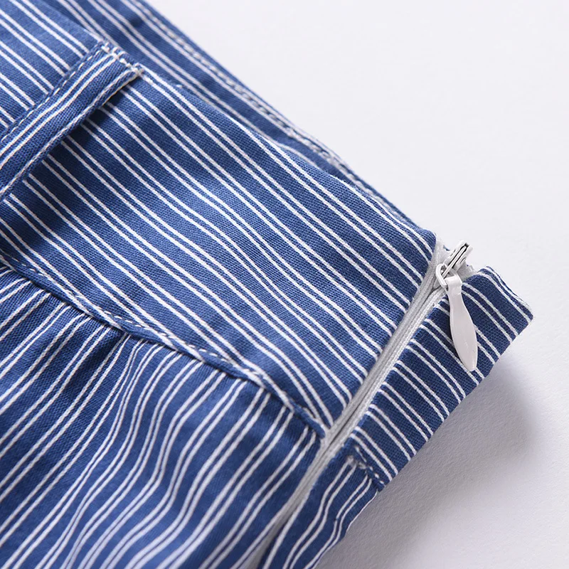 

High-Waisted Skirt Ladies Patchwork Summer Midi Skirt Female Casual Button Striped Korean Fashion Summer Women's Clothing