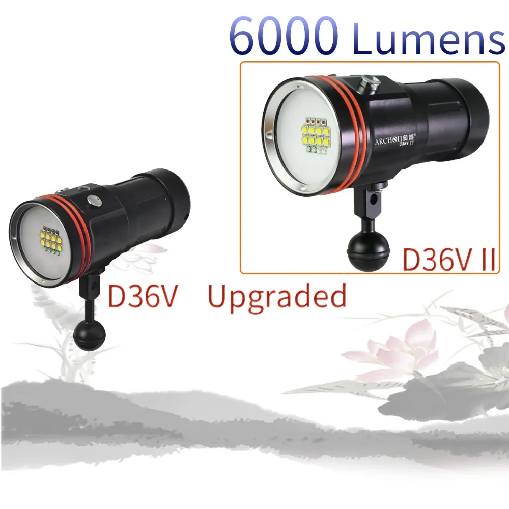 ARCHON D36V-II D36V II W43VP(обновленная версия W42VR D36VR) 6000лм Подводный Видео светильник дайвинг вспышка светильник фонарь+ батарея