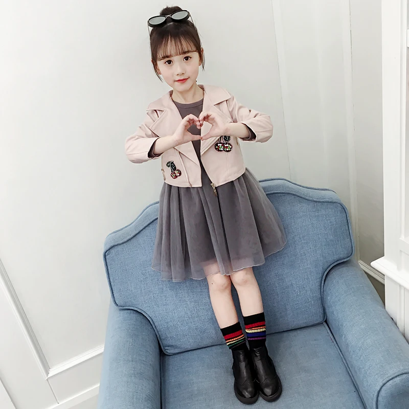 Одежда для девочек комплект одежды детей Изысканная осенняя одежда кожаная