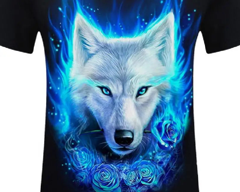 

New men's summer 3D printing O-shirt neckline white fox tie-dye men's short-sleeved T-shirt 3D printing breathable men's T-shirt