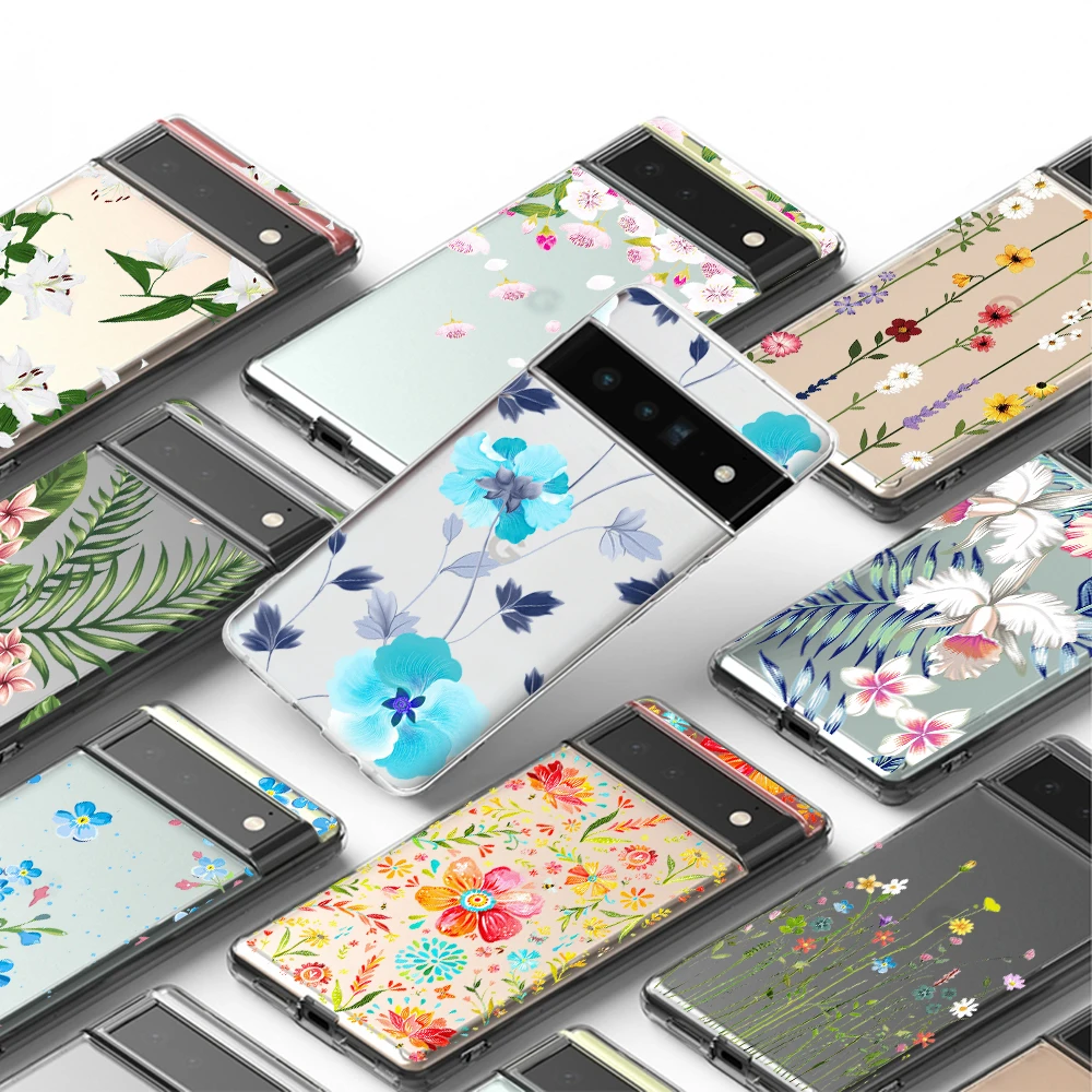 

Fashion peach blossom Transparent TPU phone case For pixel 4 5 6 A XL PRO