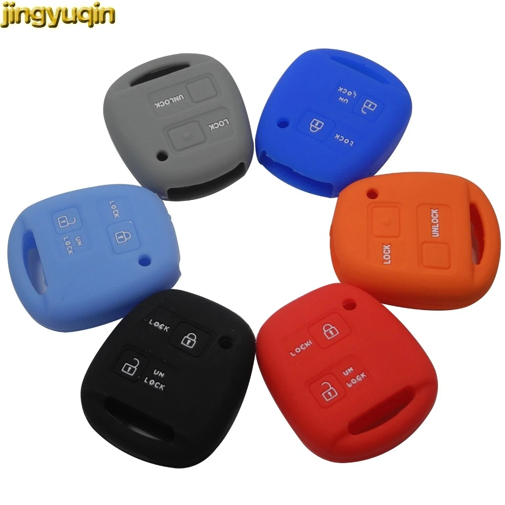 

Jingyuqin 2 Buttons Silicone Car Key Case Cover Fob Key Shell Replacement for Toyota Skin Protector Styling