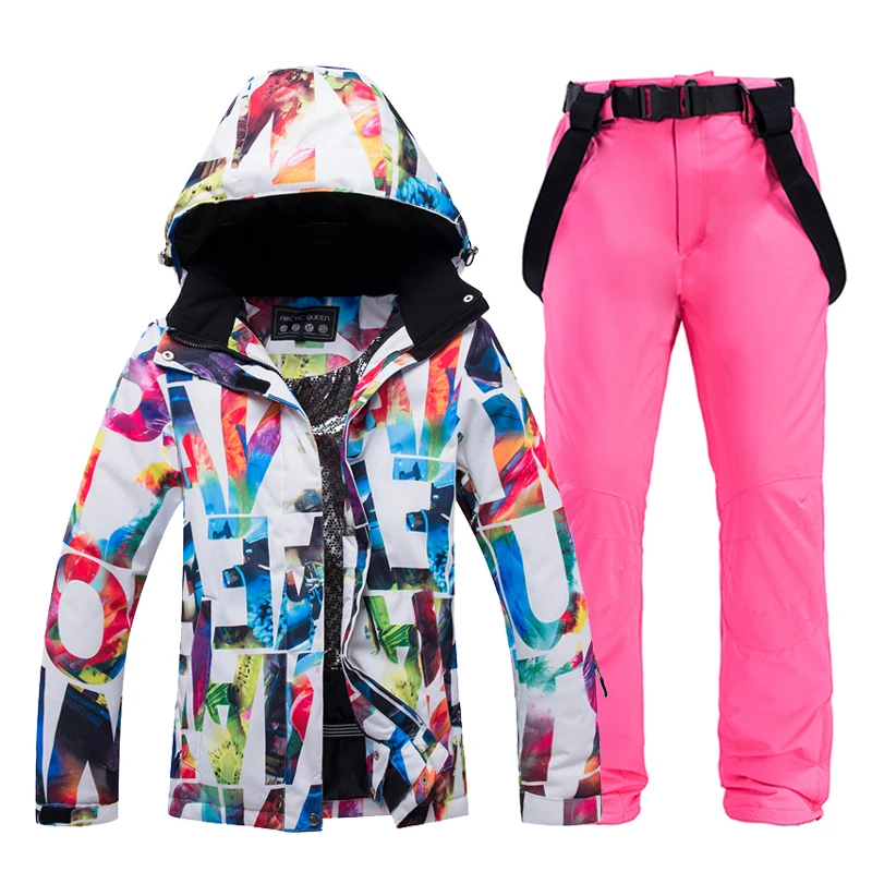 Cheaper Girl's Ski Suit Wear Winter Outdoor Snowboarding Clothing Waterproof Windproof Snow Jackets and Bibs Skiing Pants Women