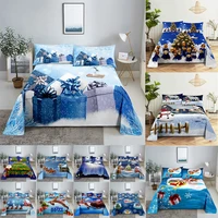 3d hd christmas bed sheets set blue pillow case cover bedding linen pillowcase home decoration blue for single double twin king
