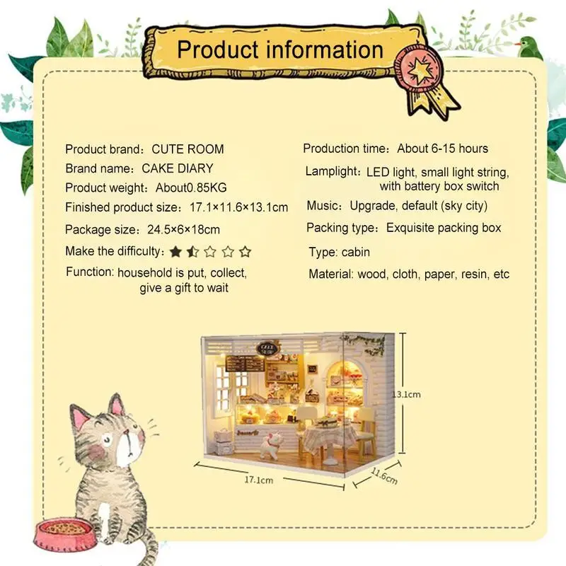 

Diy Miniature Cottage House 3D Puzzle Building Model Cake Diary Hand-assembled Model Dollhouse For Girls Birthday Gifts Toys