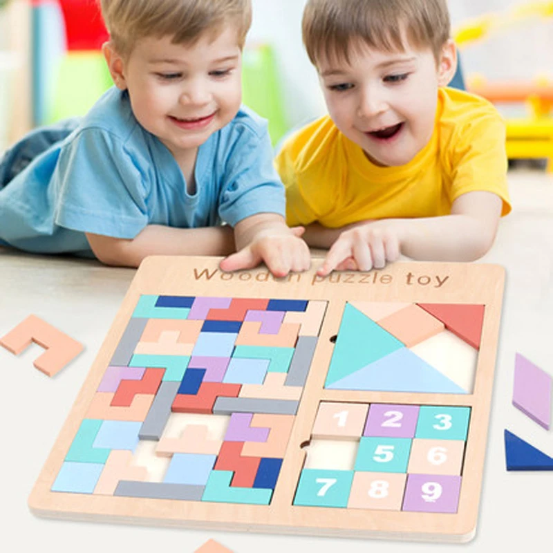 

Creative Animal Pattern 3D Wooden Puzzle Tangram Math Pre-school Logic Intellectual Smart Education Baby Juguetes Toy BY50WJ