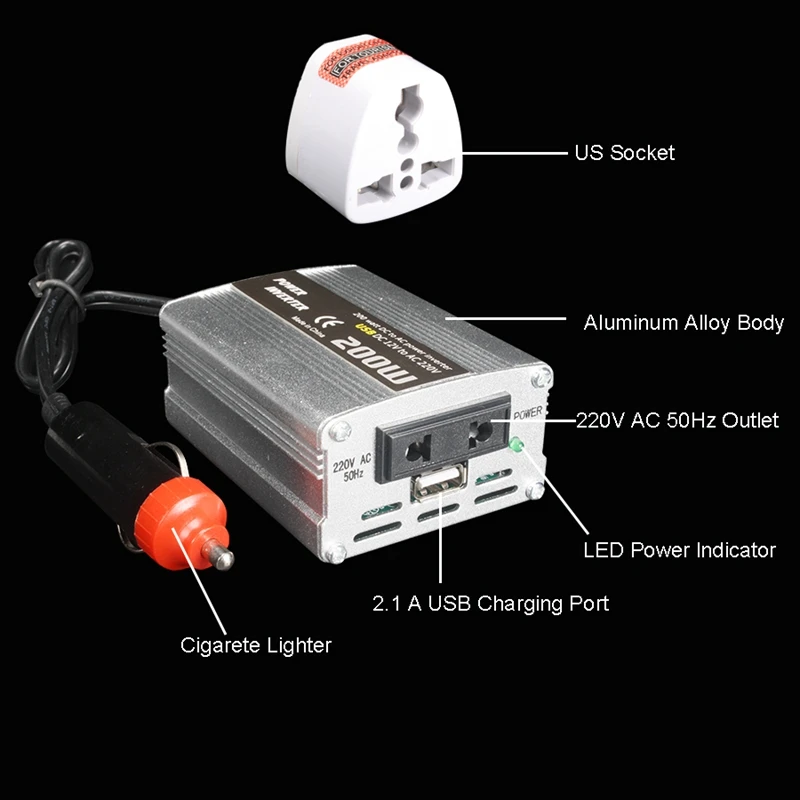 200W автомобильный инвертор питания Dc 12V в Ac 220V конвертер адаптер зарядного