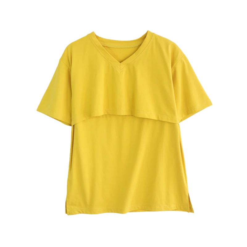 Однотонная хлопковая футболка для грудного вскармливания с коротким рукавом и