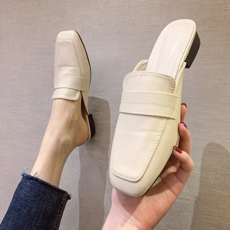 

Женские шлепанцы без задника; zapatos de mujer chain Baotou; летние модные тапочки без застежки на толстом каблуке