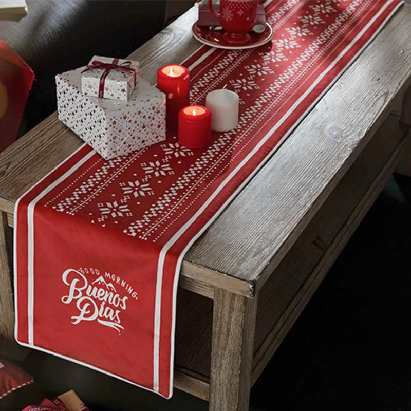 Camino de mesa navide&ntilde;o, cubierta de mesa blanca y roja de copos de nieve para restaurante, Hotel, camino de mesa navide&ntilde;o, decoraci&oacute;n del hogar-3