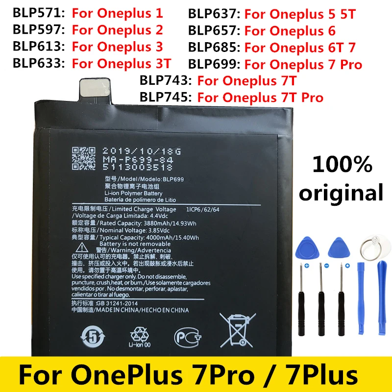 Оригинальный Новый One plus 6 6T 7T Pro 7 замена мобильный телефон Батарея для Oneplus 1 2 3 3t 5