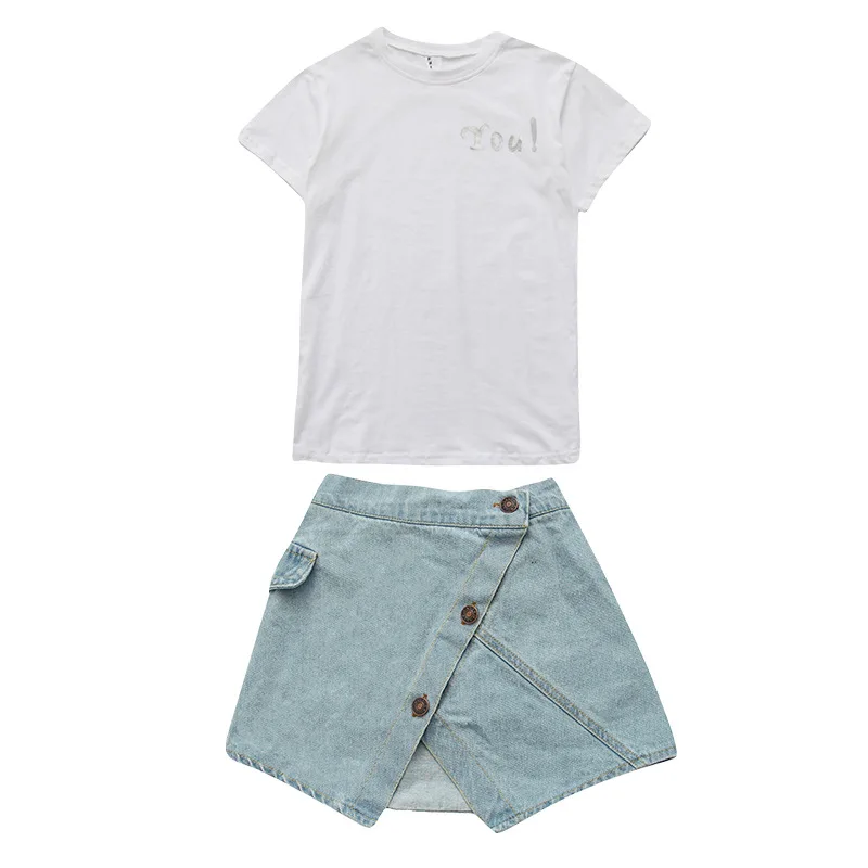 Летний комплект одежды для девочек футболка джинсовая юбка детская одежда из 2