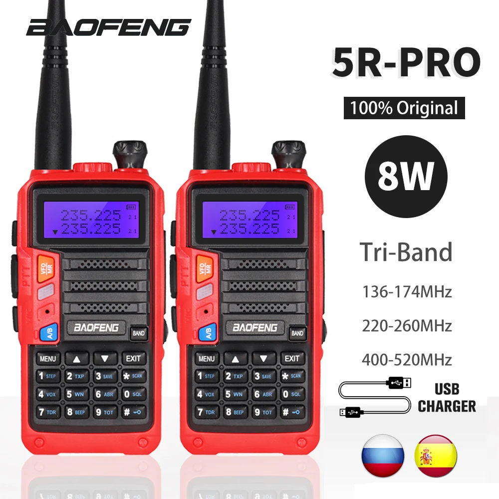Портативная рация BaoFeng UV 5R Pro 2 шт. 8 Вт трехдиапазонная портативная двухсторонняя