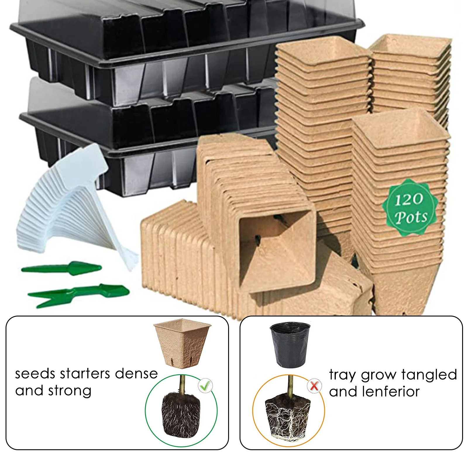 

120 PCS Seed Starter Peat Pots Premium Biodegradable And Organic Sprouting Seedling Tray Kit For Indoor And Outdoor Plants